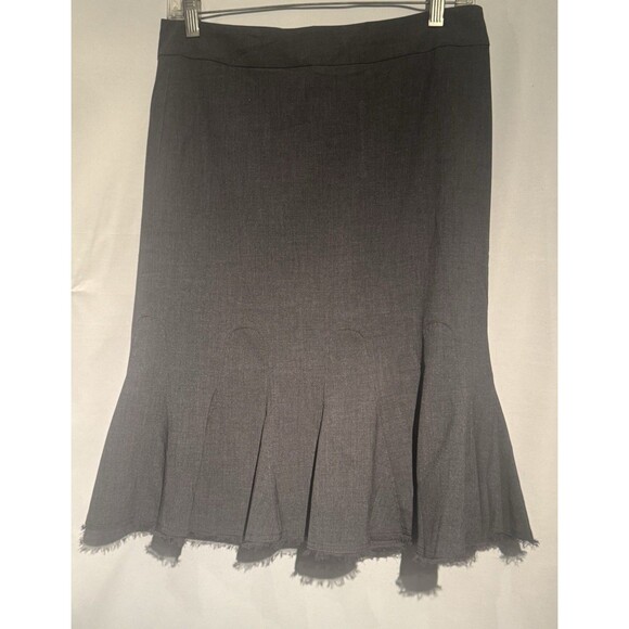 Tahari Skirt Women's Size 4 Dark Gray Pencil Midi Pleated Raw Edge Preppy Grunge - Picture 1 of 6